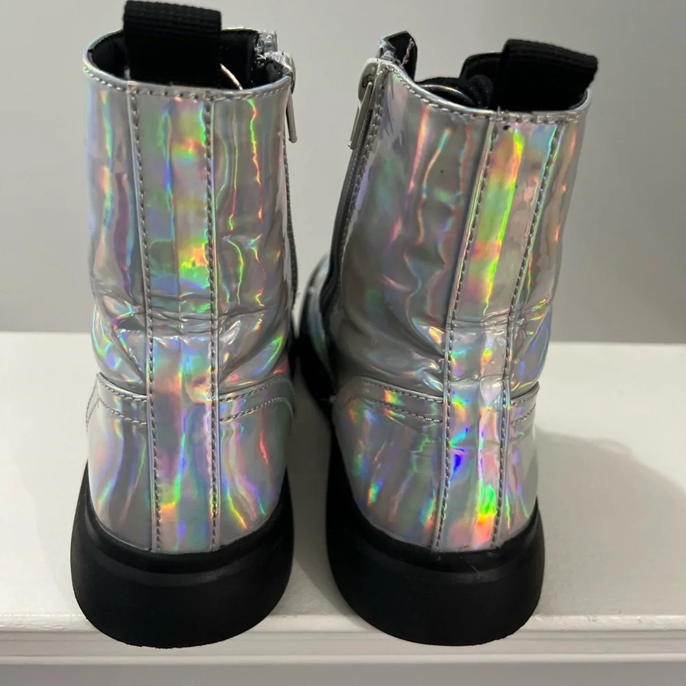 DOLCE VITA Girls Iridescent Metallic Booties | Size 4 | Lace Up + Zipper